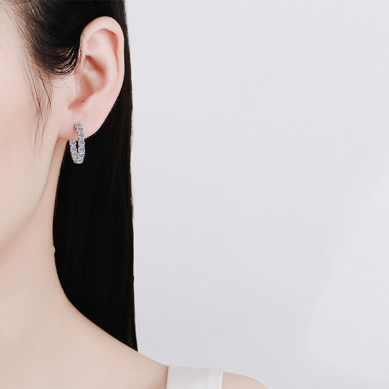 الصورة المصغرة: Luxury Moissanite Hoop Earrings 2.6 Carat D Color S925 Sterling Silver Earring F