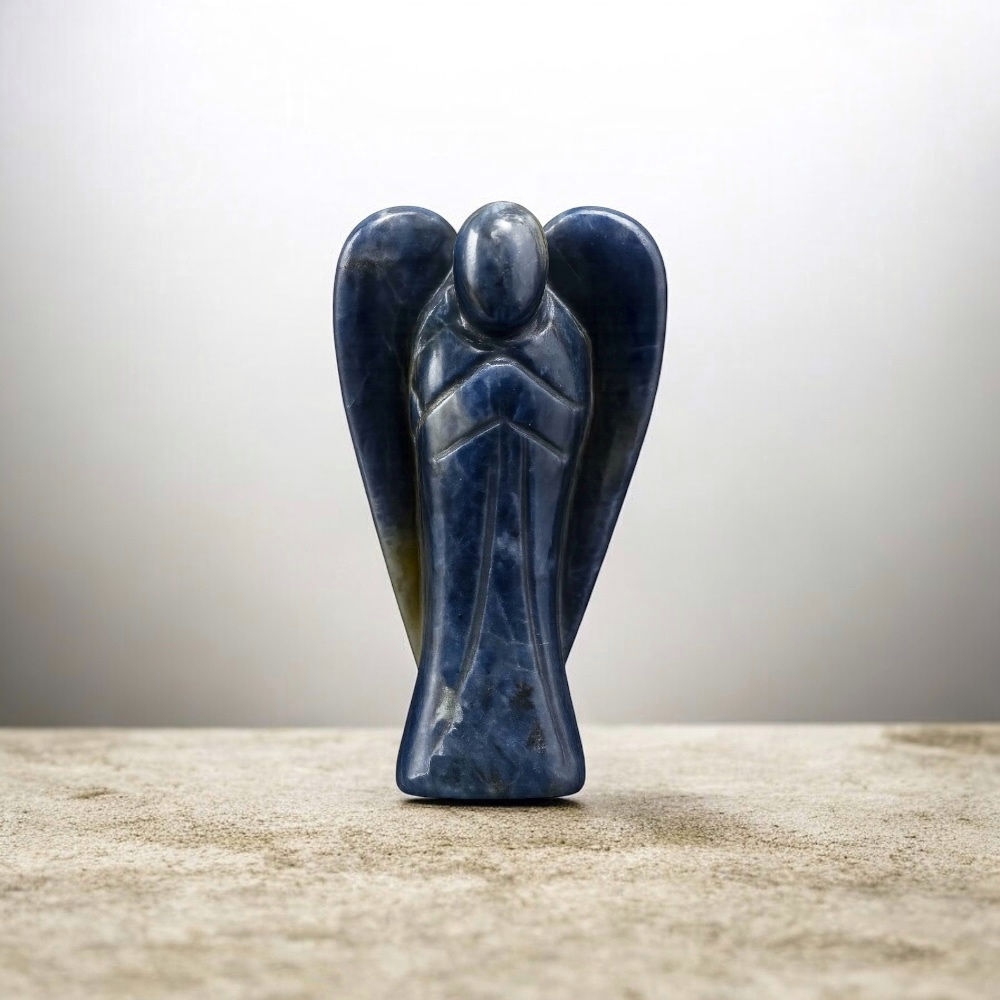 Natural Iolite Angel Statue, Hand-Carved Pocket Angel Figurines Home Decor