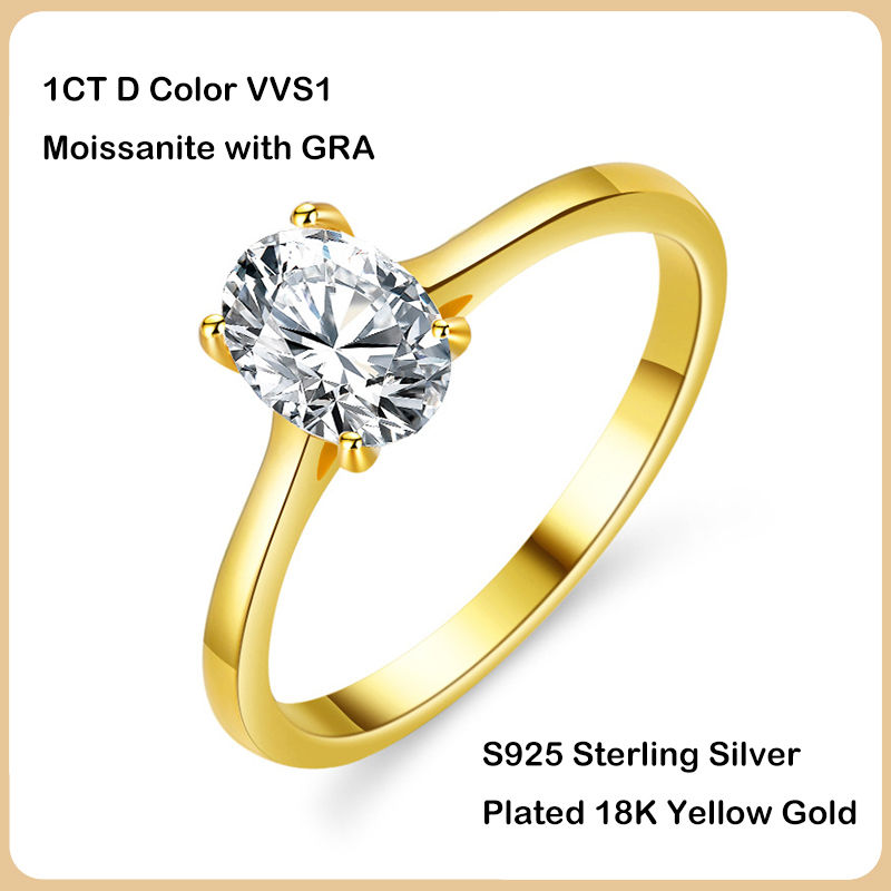 الصورة المصغرة: Real GRA Certified 1CT Oval Cut Moissanite Engagement Ring for Women S925 Silver