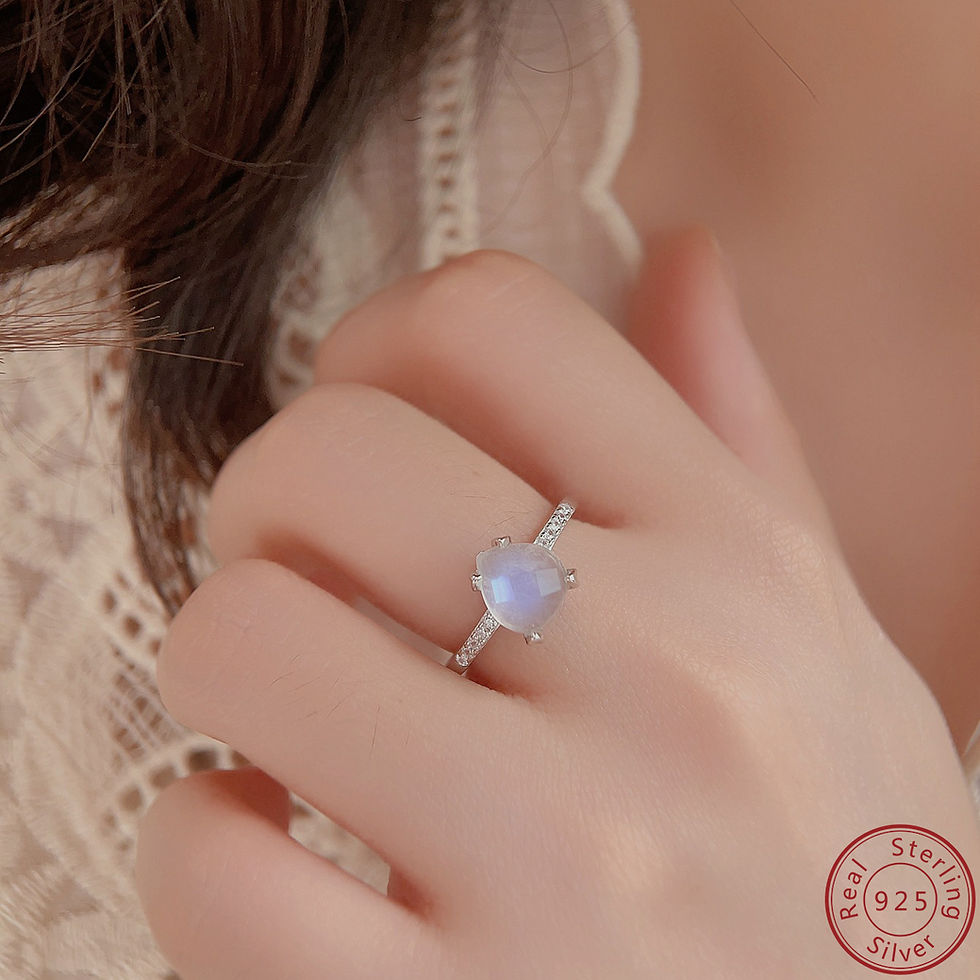 Thumbnail: 925 Sterling Silver Cut Water Drop Moonstone Ring Fashion Versatile Ring for Her