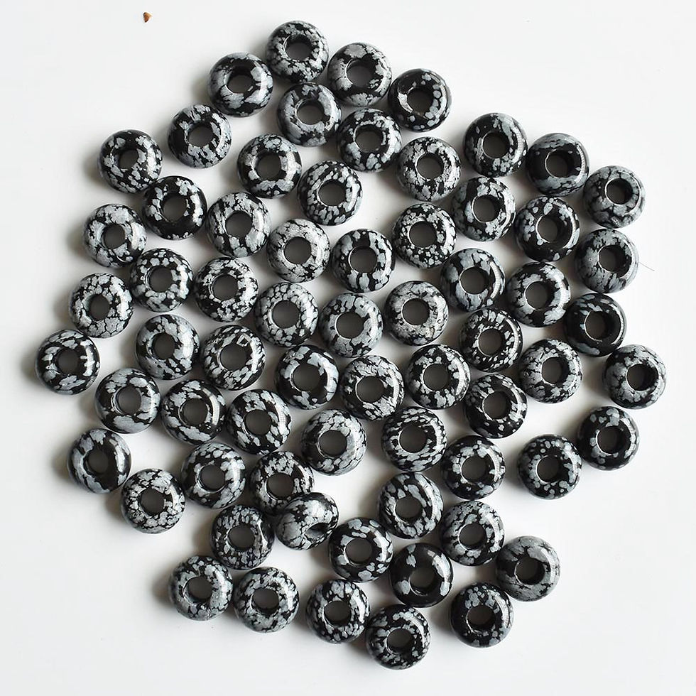Miniaturbild: Wholesale 30pcs natural black snowflake obsidian round big hole beads 8x14mm 