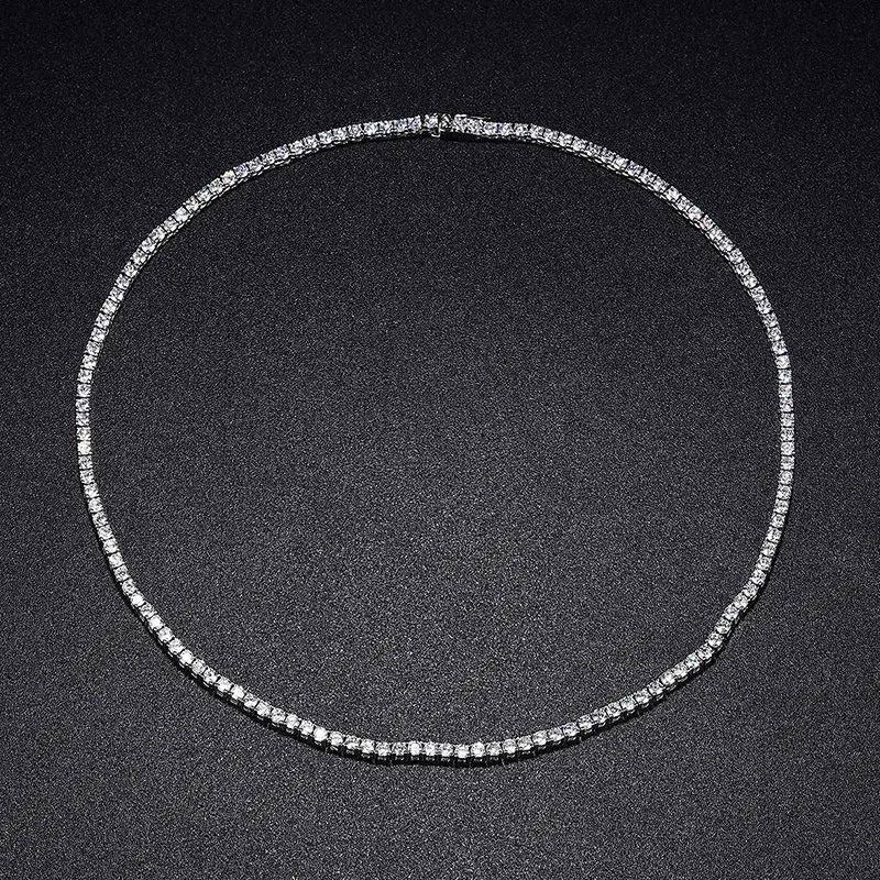 Thumbnail: Sparkling Real Full 2.5/3/4/5mm D Color Moissanite Tennis Necklace for Women S92