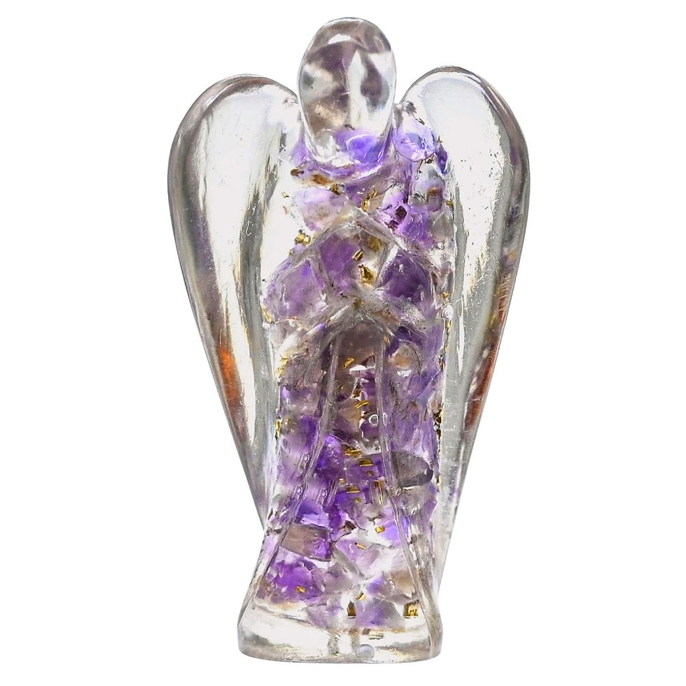 Miniature : Amethyst Orgone Angel Sculpture 2 Inch Angel Statue For Stress Relief & Balance