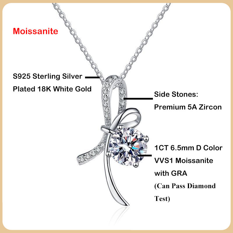 Miniaturbild: Trendy D Color 1CT 6.5mm Moissanite Pendant Necklace for Women 925 Silver Plated