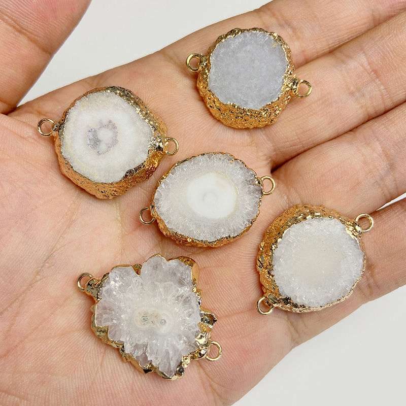 Miniaturbild: 2pcs Natural Druzy Agate Connectors – Irregular Quartz Pendants for DIY