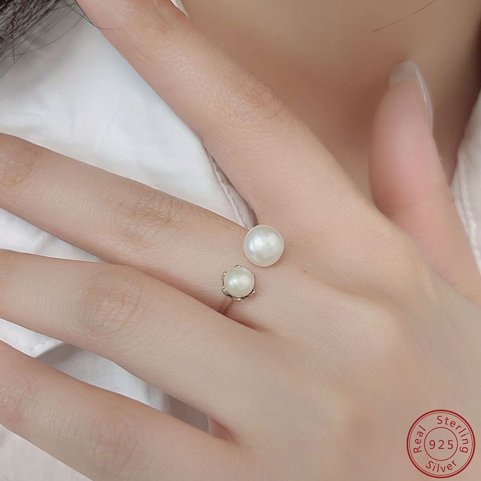 Thumbnail: 925 Sterling Silver Open Ring Personalized Pearl Inlay Vintage & Elegant Ring