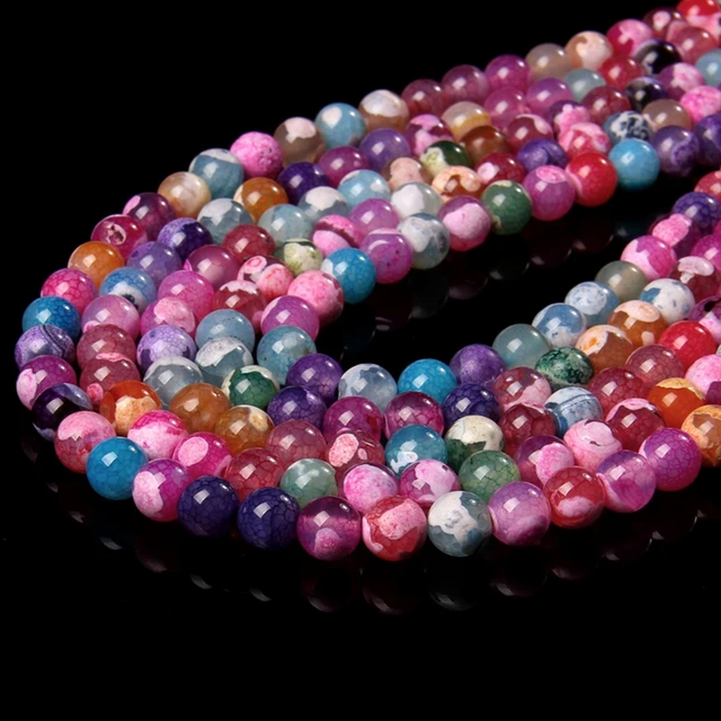 Miniaturbild: Natural Stone Fire Dragon Veins Agates Beads Round Loose Bead for Jewelry Making