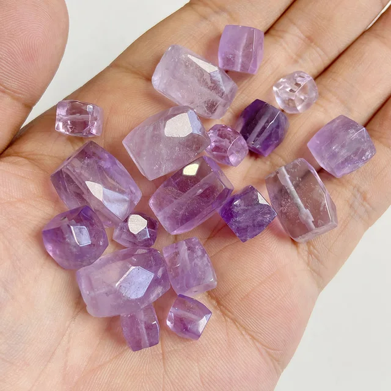 Thumbnail: 8/10/12Mm Raw Faceted Stone Bead Quartz Amethyst Cube Loose Mineral Bead 5Pcs/Lt