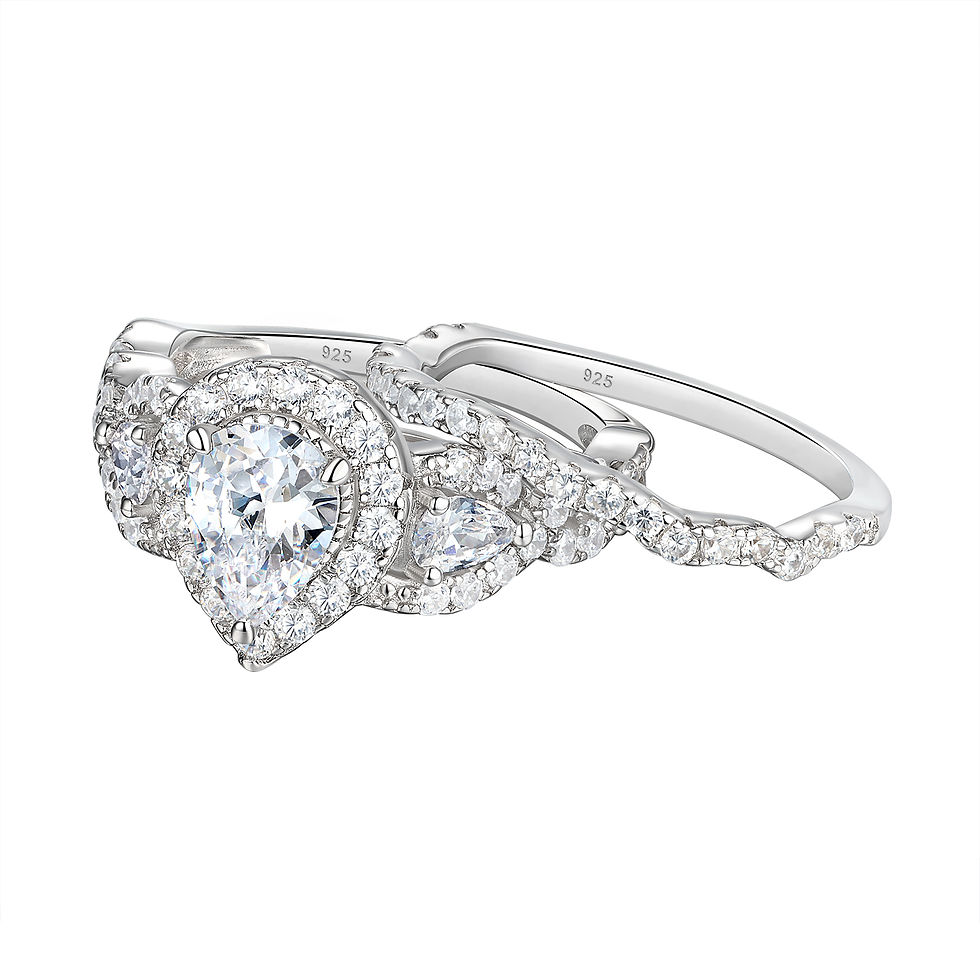 Thumbnail: 2 Pieces Engagement Ring Set for Women 925 Sterling Silver Brilliant Pear Oval C