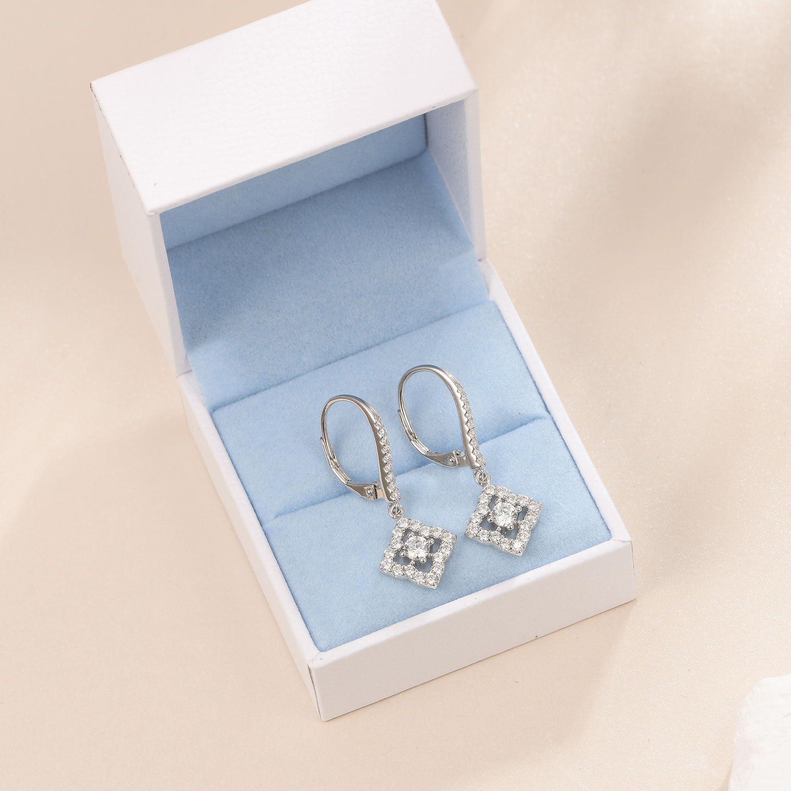Solid 925 Sterling Silver Dangle Drop Hoop Earrings for Women Round White AAAAA