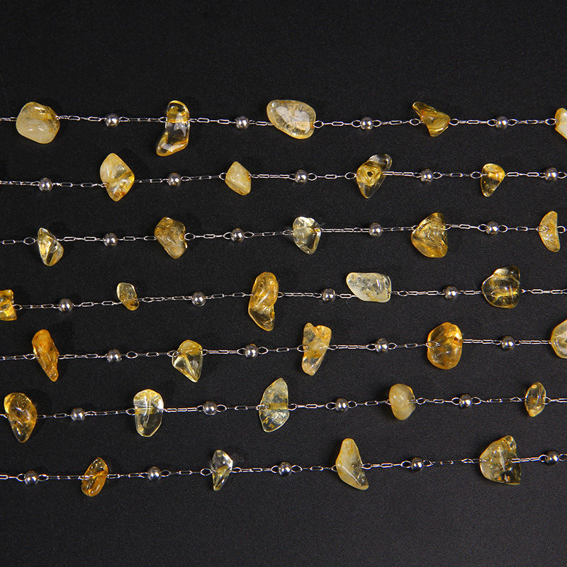 Thumbnail: Citrine Quartz Bead Chain Stainless Steel Bead Necklace Chain Jewelry 0.5-1meter