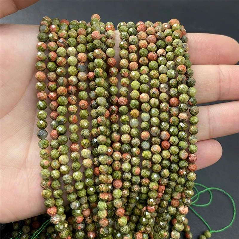 الصورة المصغرة: 2/3/4MM Natural Stone Bead Faceted Round Rose Quartzs Garnet Loose Bead 38CM