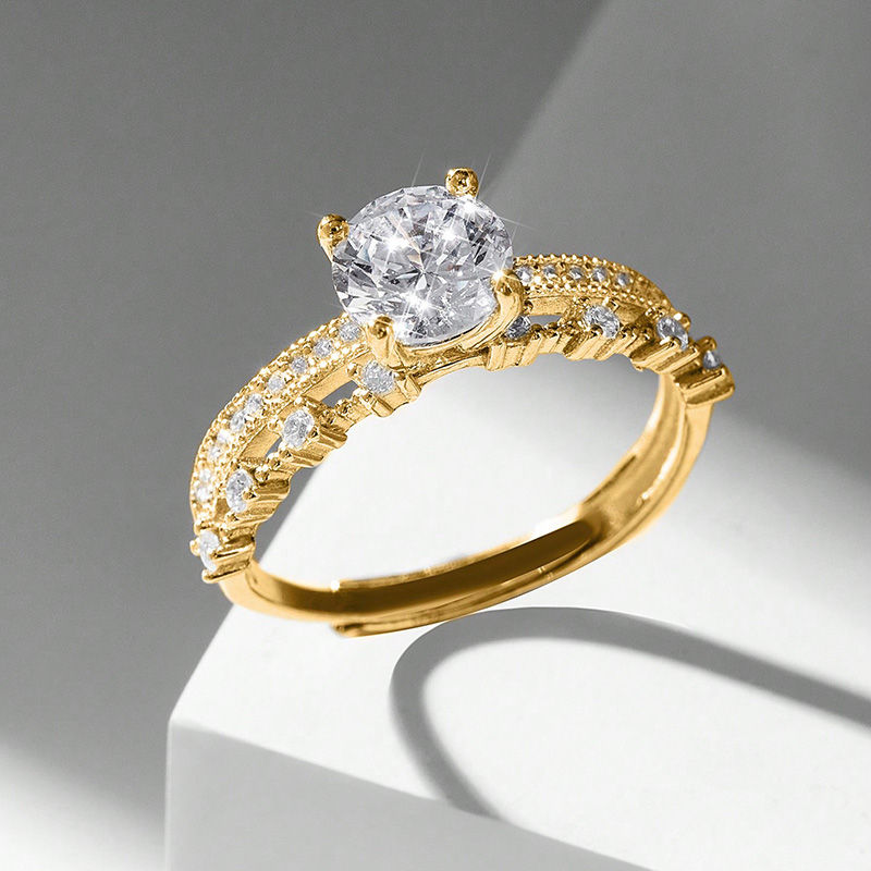 Thumbnail: White Zircon Simple Shiny Adjustable Ring for women Engagement Wedding Rings