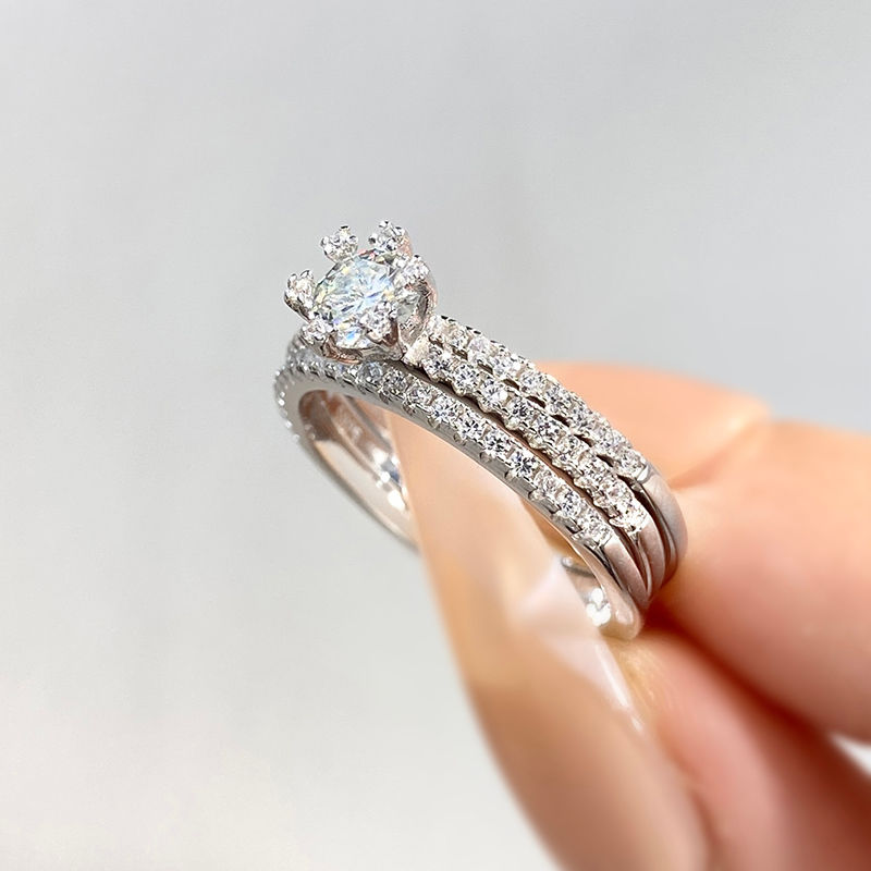 Miniature : D Color Shiny 0.5CT Moissanite Diamond Engagement Wedding Rings Set for Women