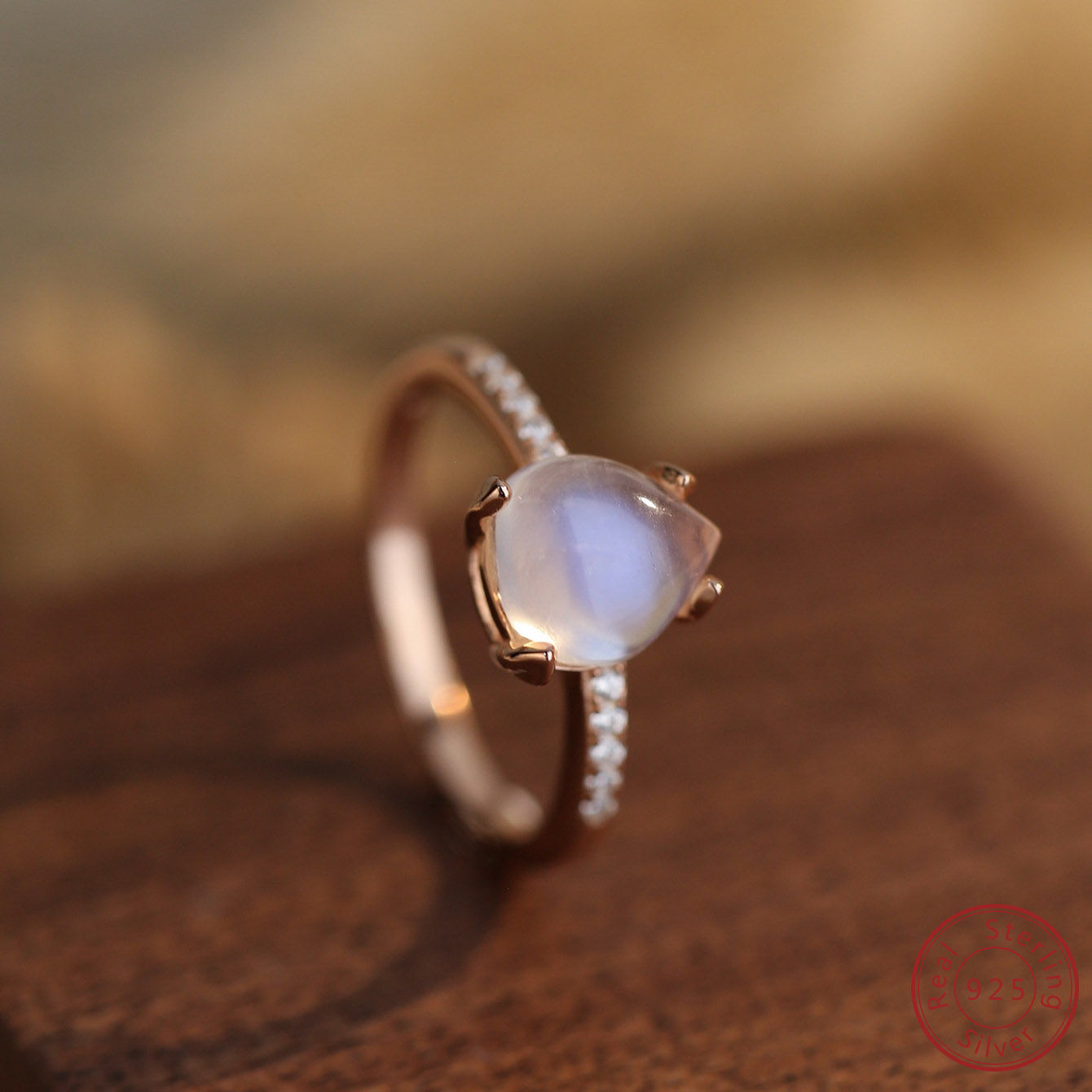 925 Sterling Silver Water droplet Moonstone Ring Fashion Versatile Ring For Her