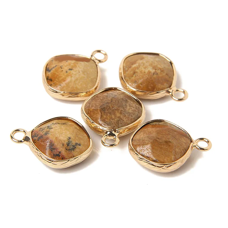 Miniatura: 14MM Natural Stone Connector Pendant Agat Quartzs Rhombus Shape Faceted Charms f
