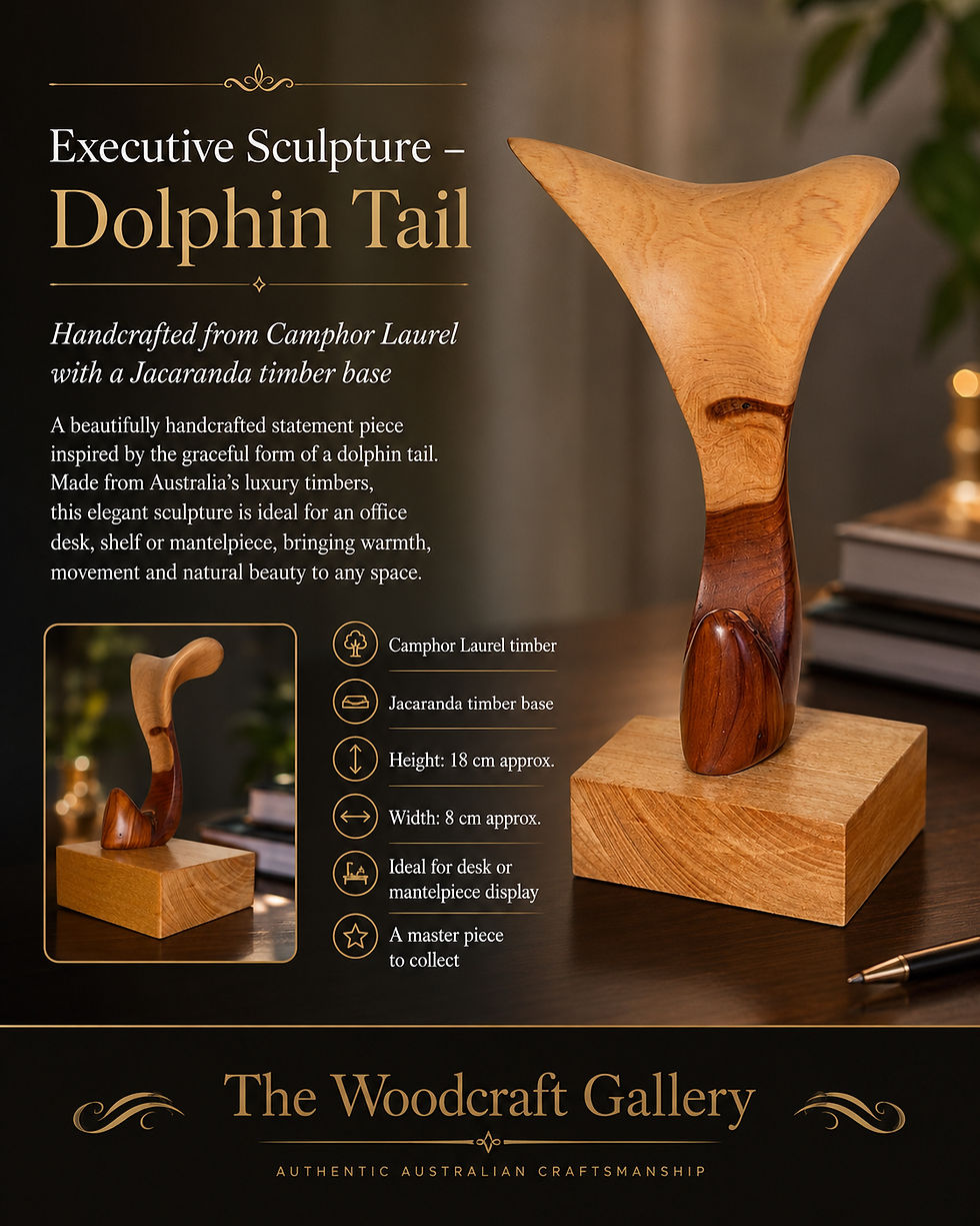 Thumbnail: Medium sculpture  - Dolphin Tail  Handcrafted from Camphor Laurel with a Jacaran