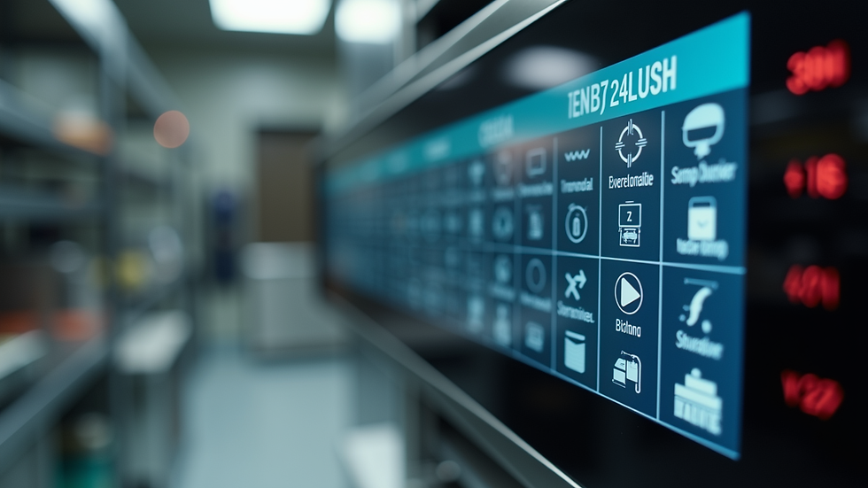Close-up view of a touchscreen control panel in a commercial kitchen
