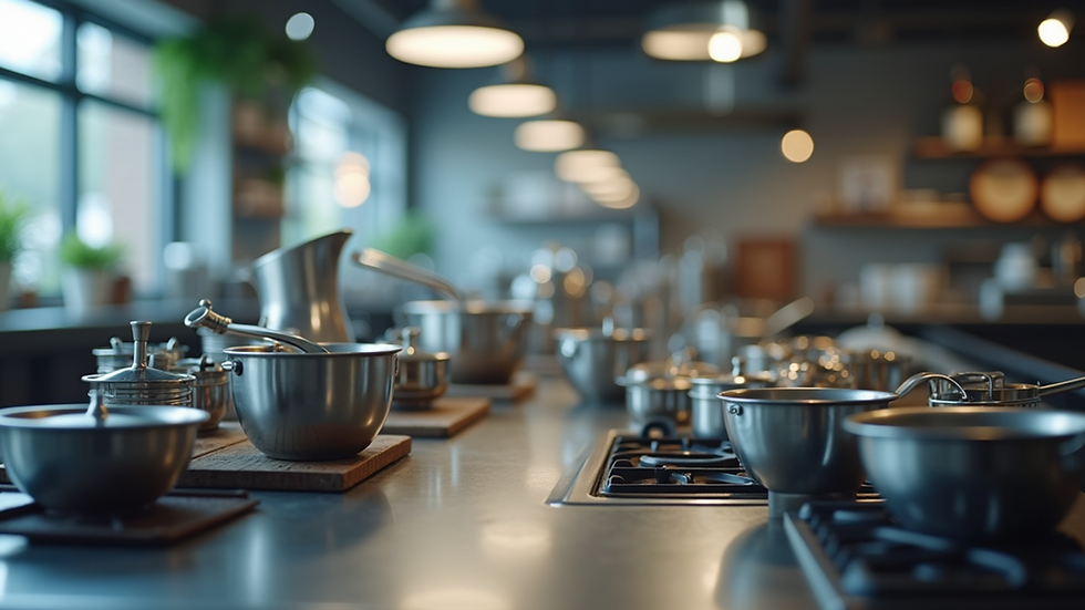 Close-up view of a commercial kitchen equipment display in an online store