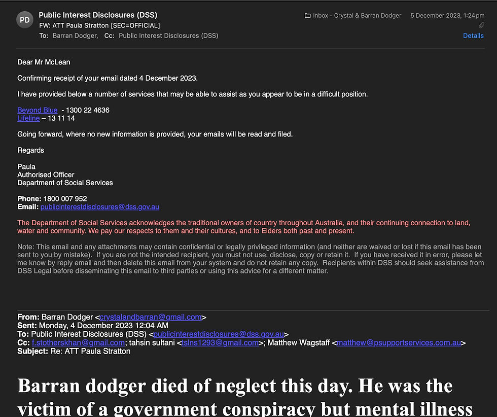 05.12.2023 Paula Stratton who rejected my PID in grounds that were incorrect offers cold i