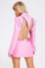 Pink Backless Rhinestone Blazer Dress