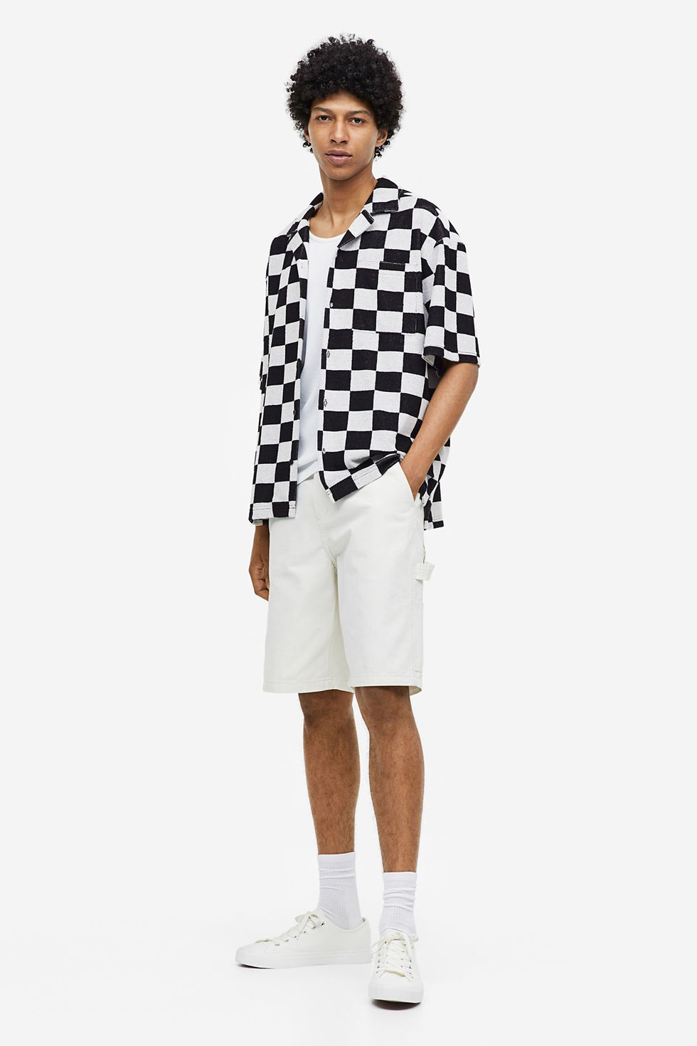 Thumbnail: Black & White Checkered Terry Towelling Shirt