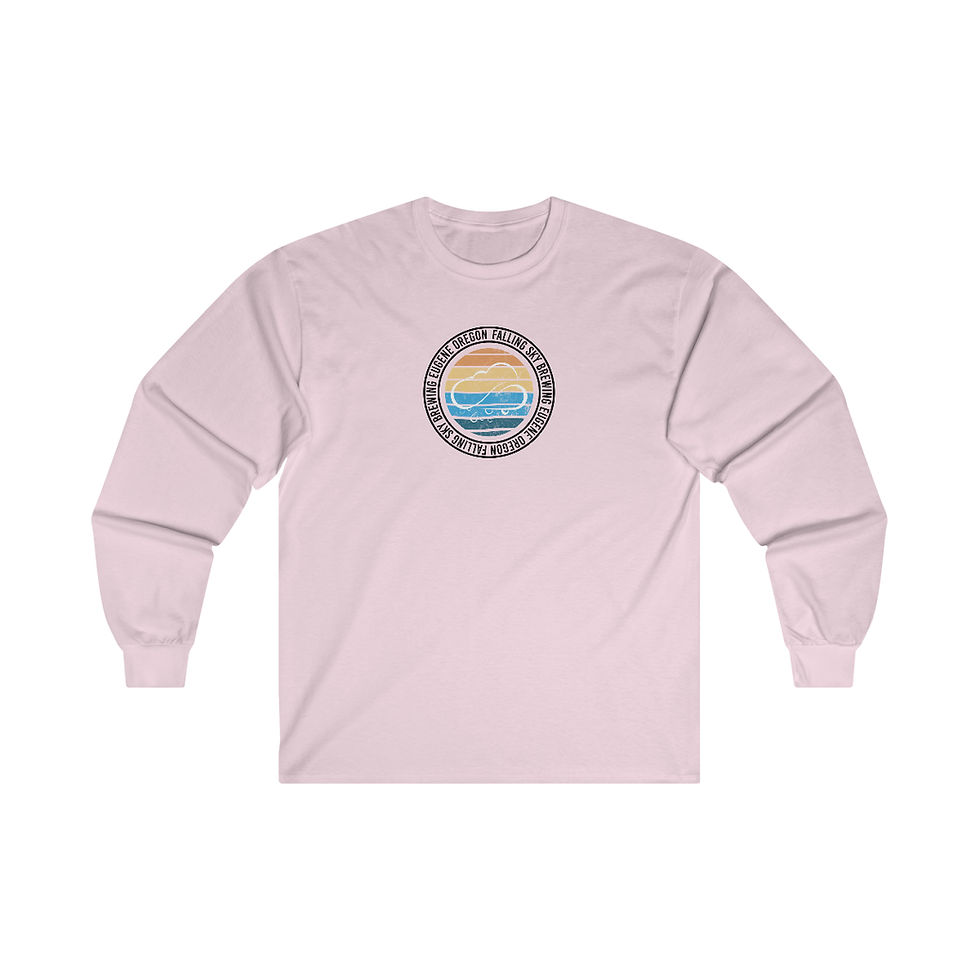 Thumbnail: Light Pink Long Sleeve Tee with Falling Sky logo against colored stripes