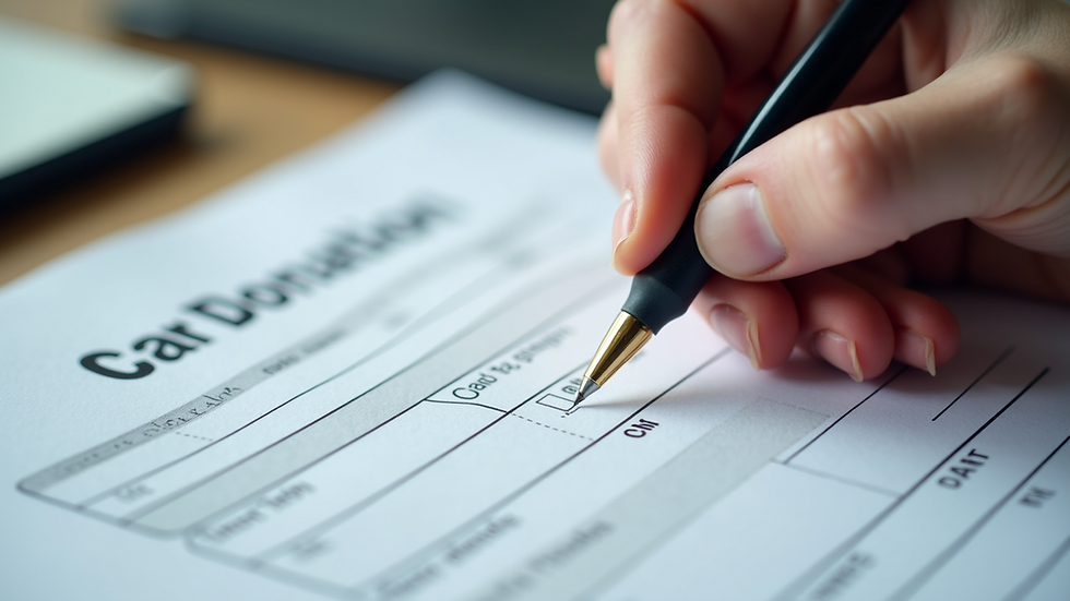 Close-up view of a car donation form being filled out