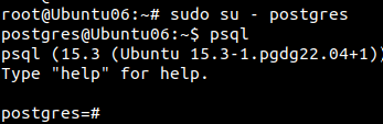 sudo su - postgres; psql