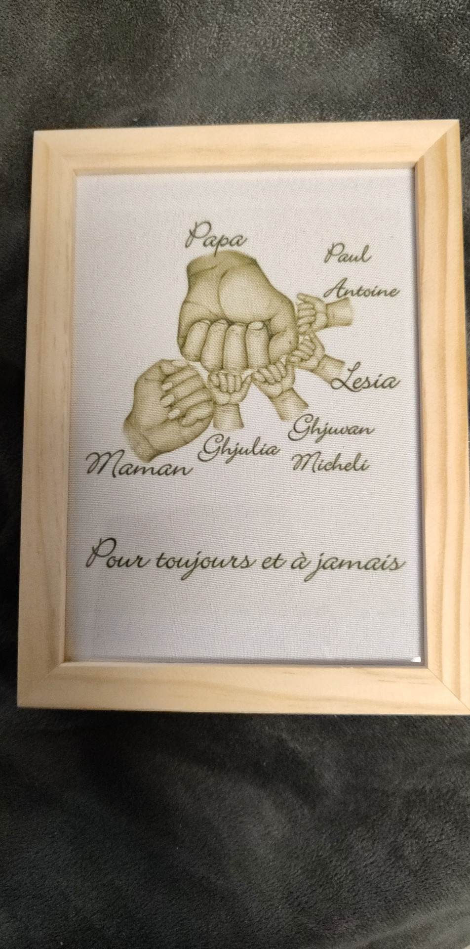 Miniature : Cadre famille  sur tissus 13x18cm