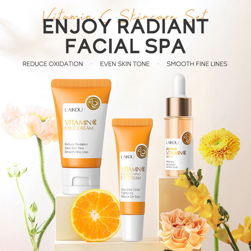 LAIKOU Vitamin C Skin Care Sets 3pcs Face Cream Serum Eye Cream Moisturizing Ant