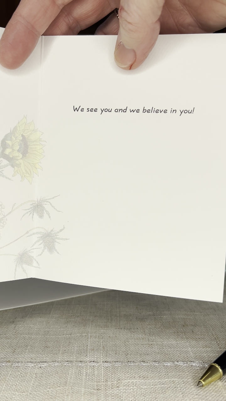 Thumbnail: Video showing all sides of card with sunflowers and message Your strength amazes me