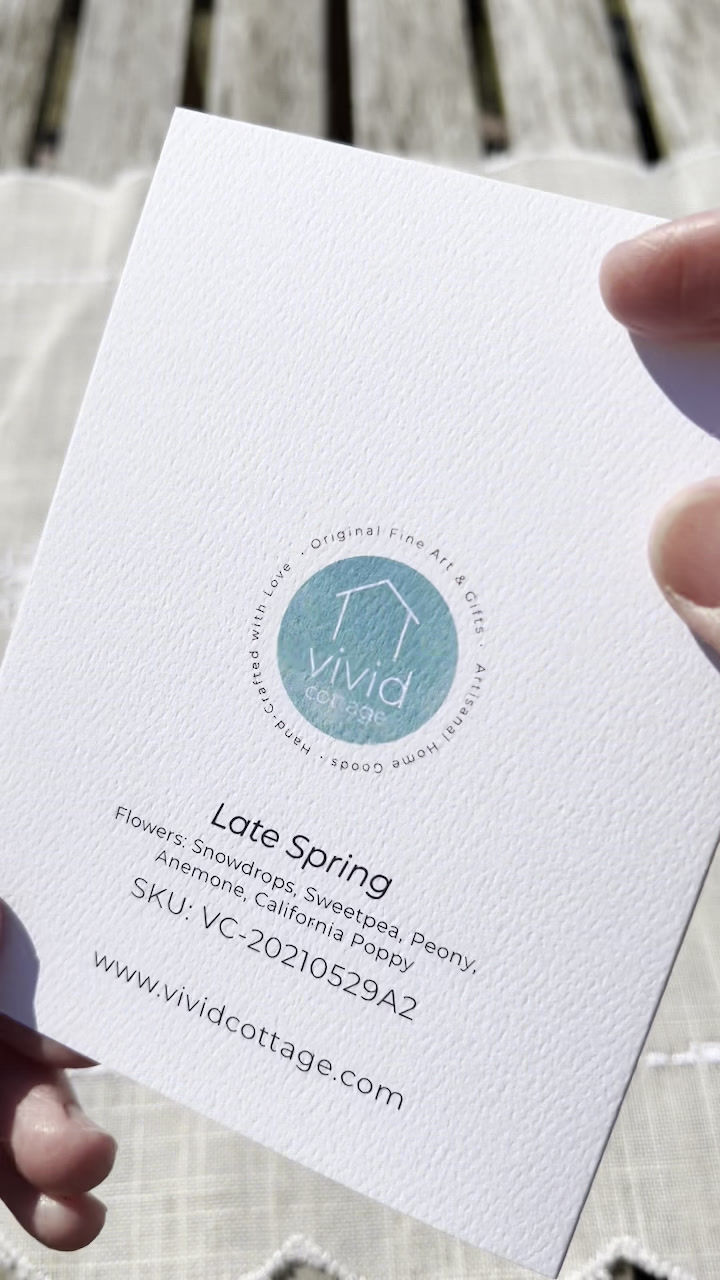 Thumbnail: Video showing all angles of greeting card illustrated with illustration of sweetpea, snowdrops and anemone flowers