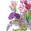 Thumbnail: Closeup of a drawing of feathery edged purple red and pink tulips with a white background.