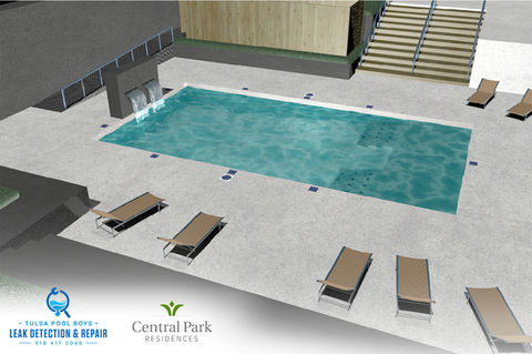 3D digital rendering of a rectangular pool with gray decking