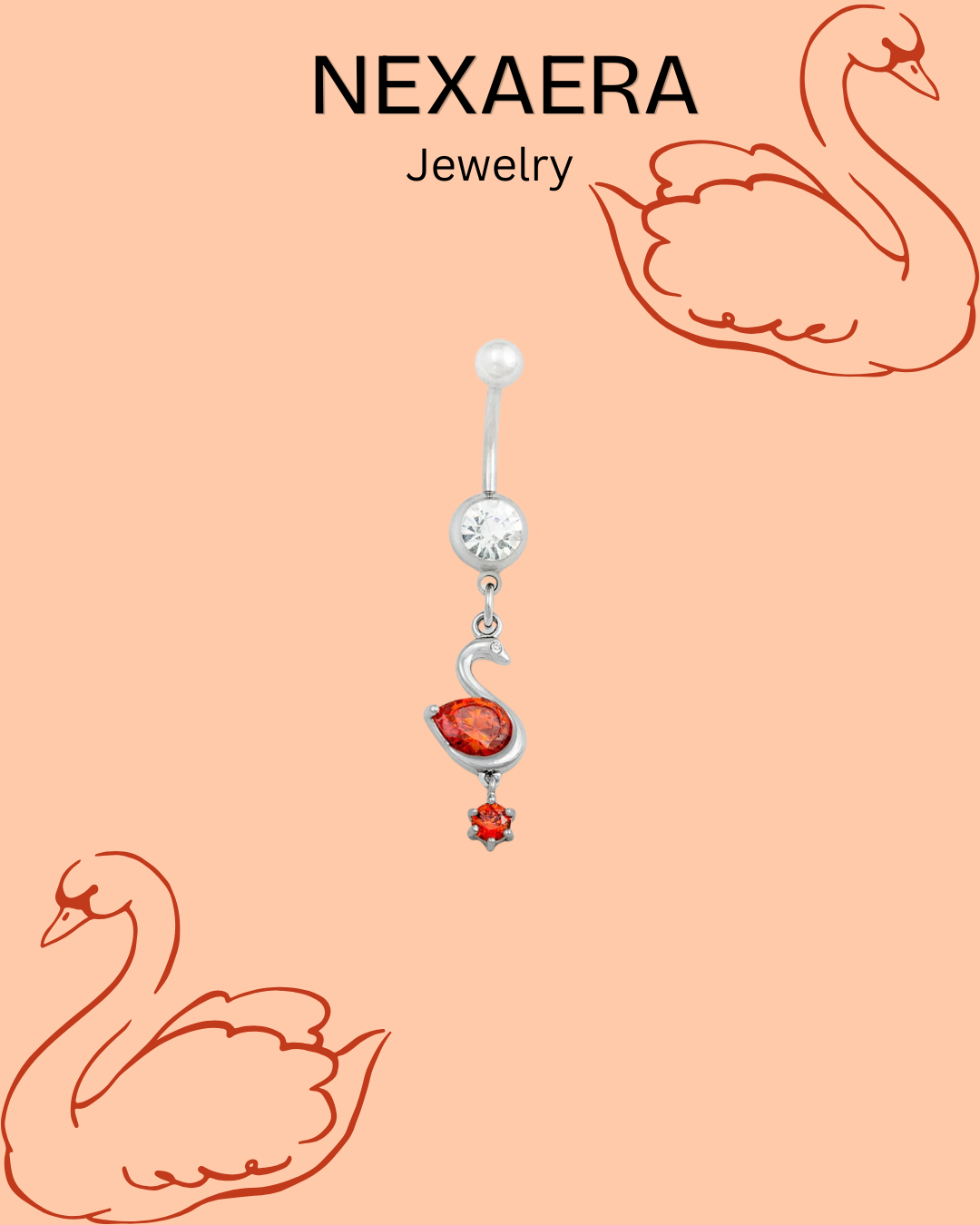 Blood Red Swan Dangle Belly Button Ring