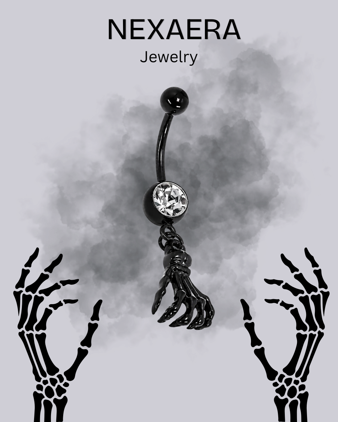 BlackOut Navel Single Gem With Skeleton Hand
