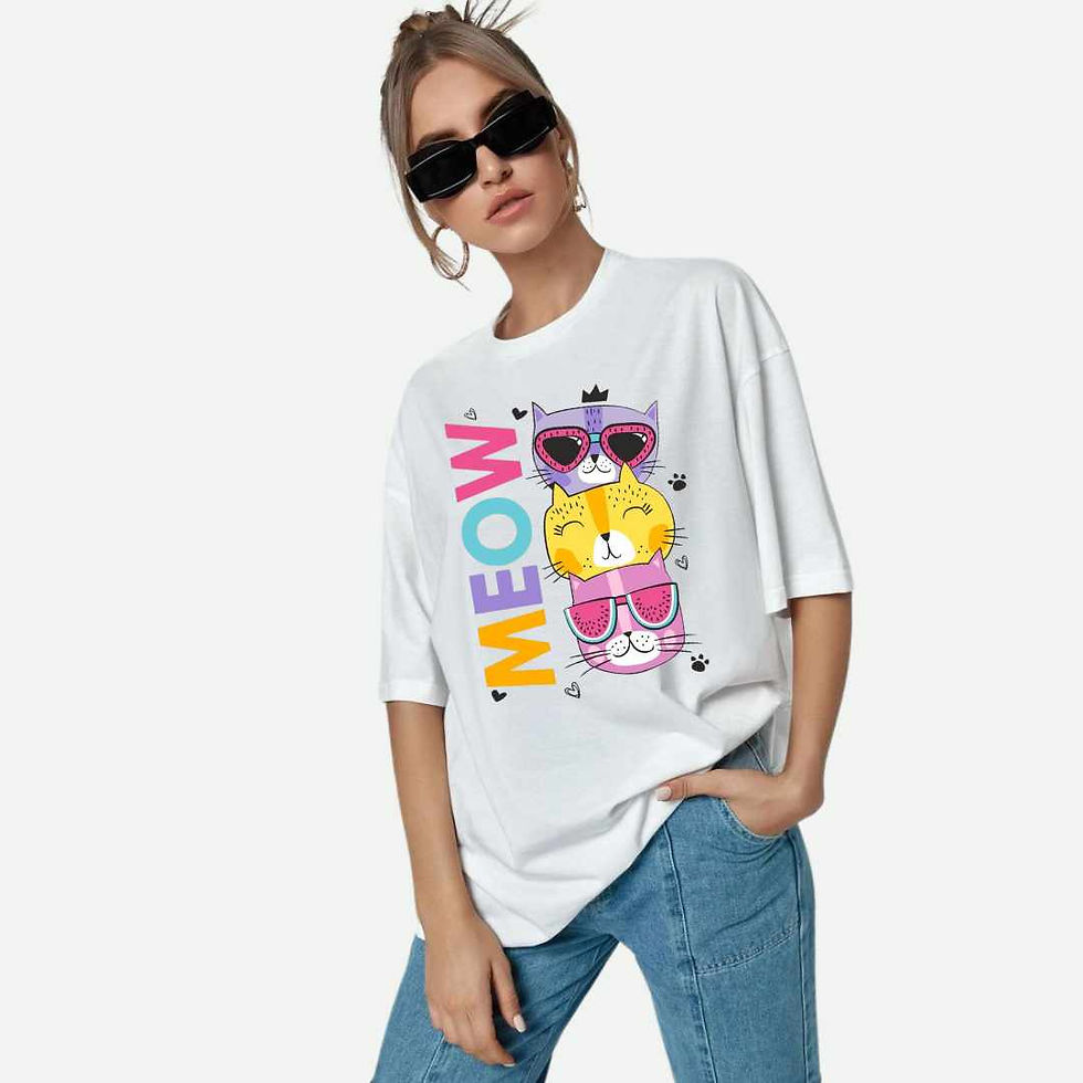 Thumbnail: Buy Unique ''MEOW'' Printed T-shirt For Women Online