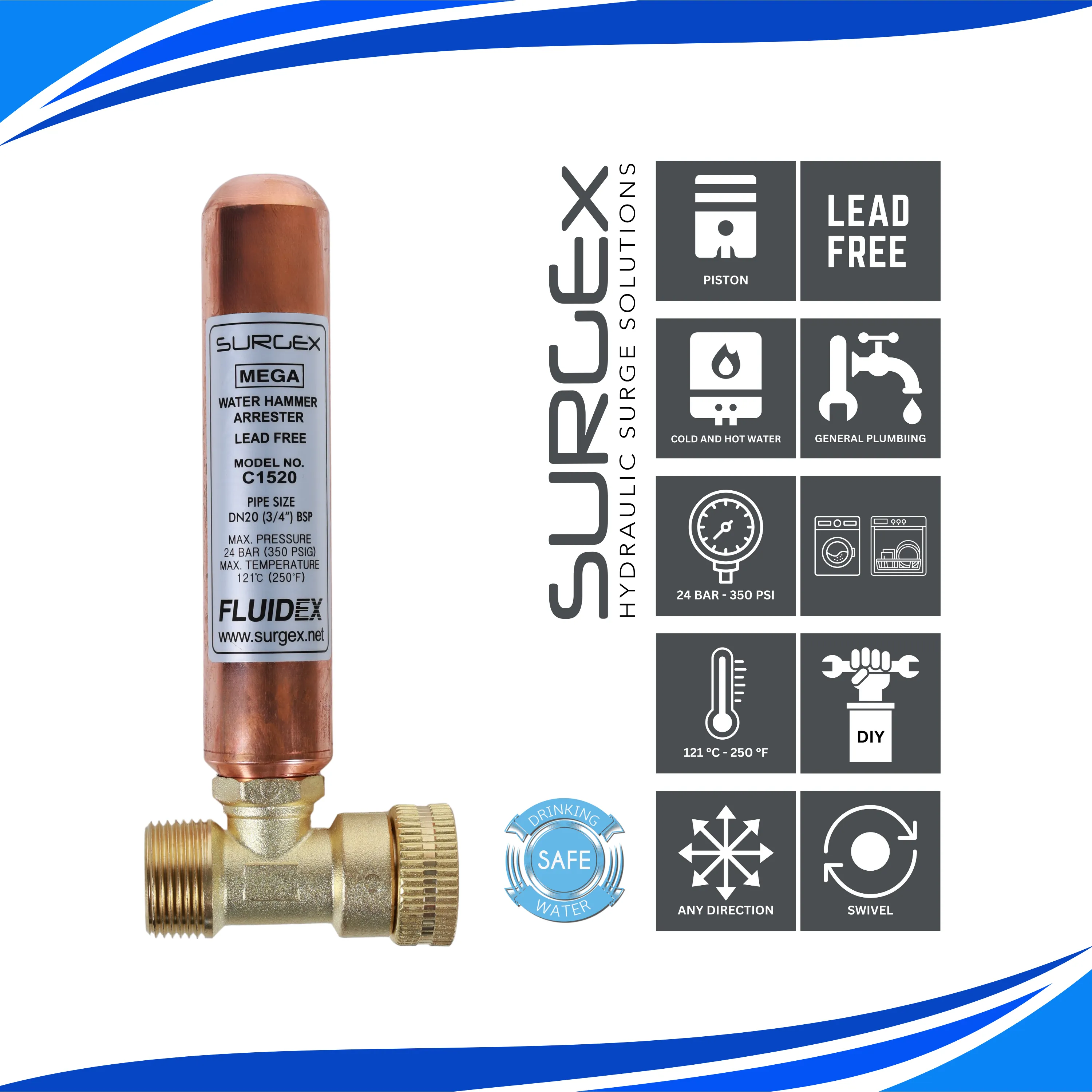 SURGEx C1520 Water Hammer Arrestor size A Dishwasher / Washing machine