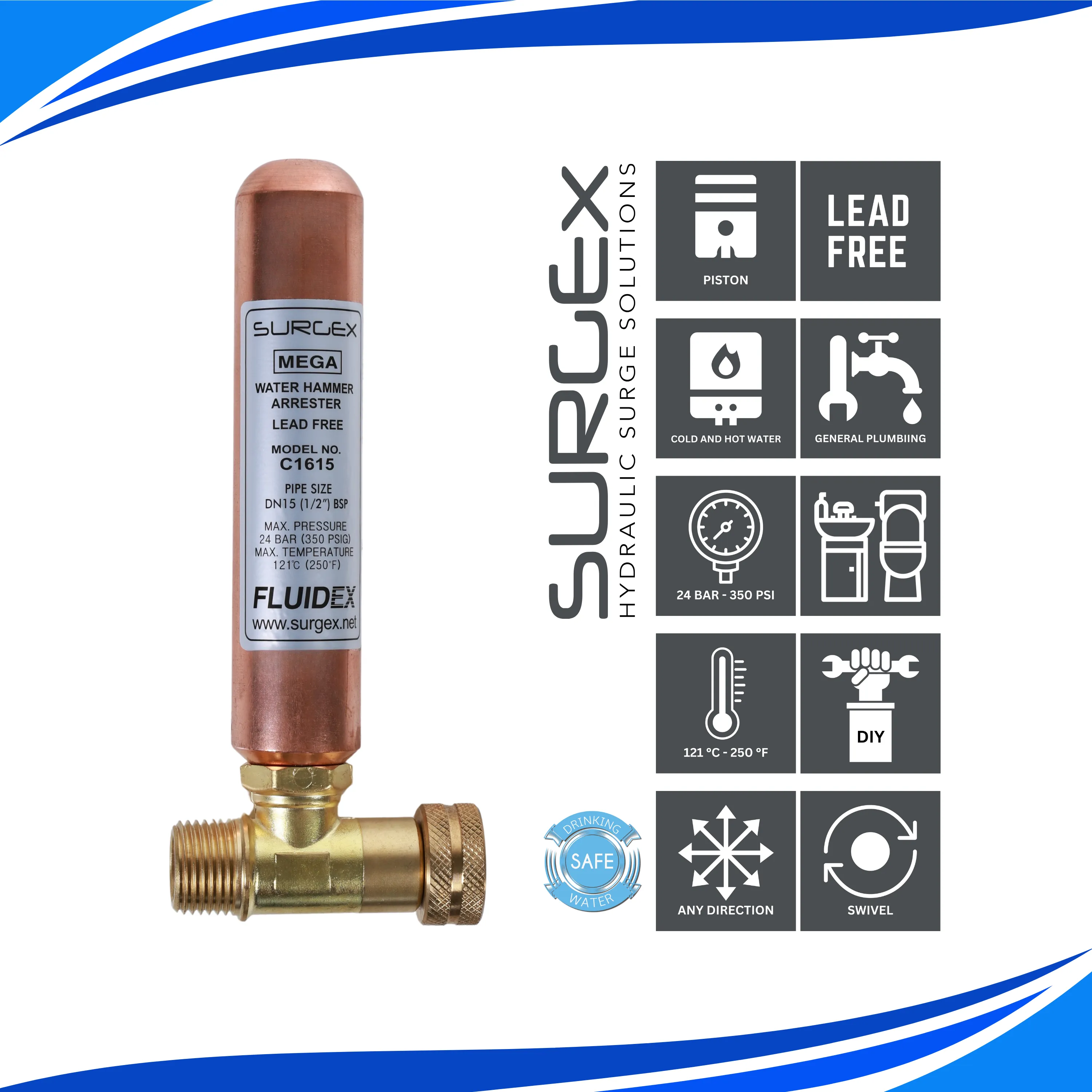 Water hammer arrestor for toilet laundry