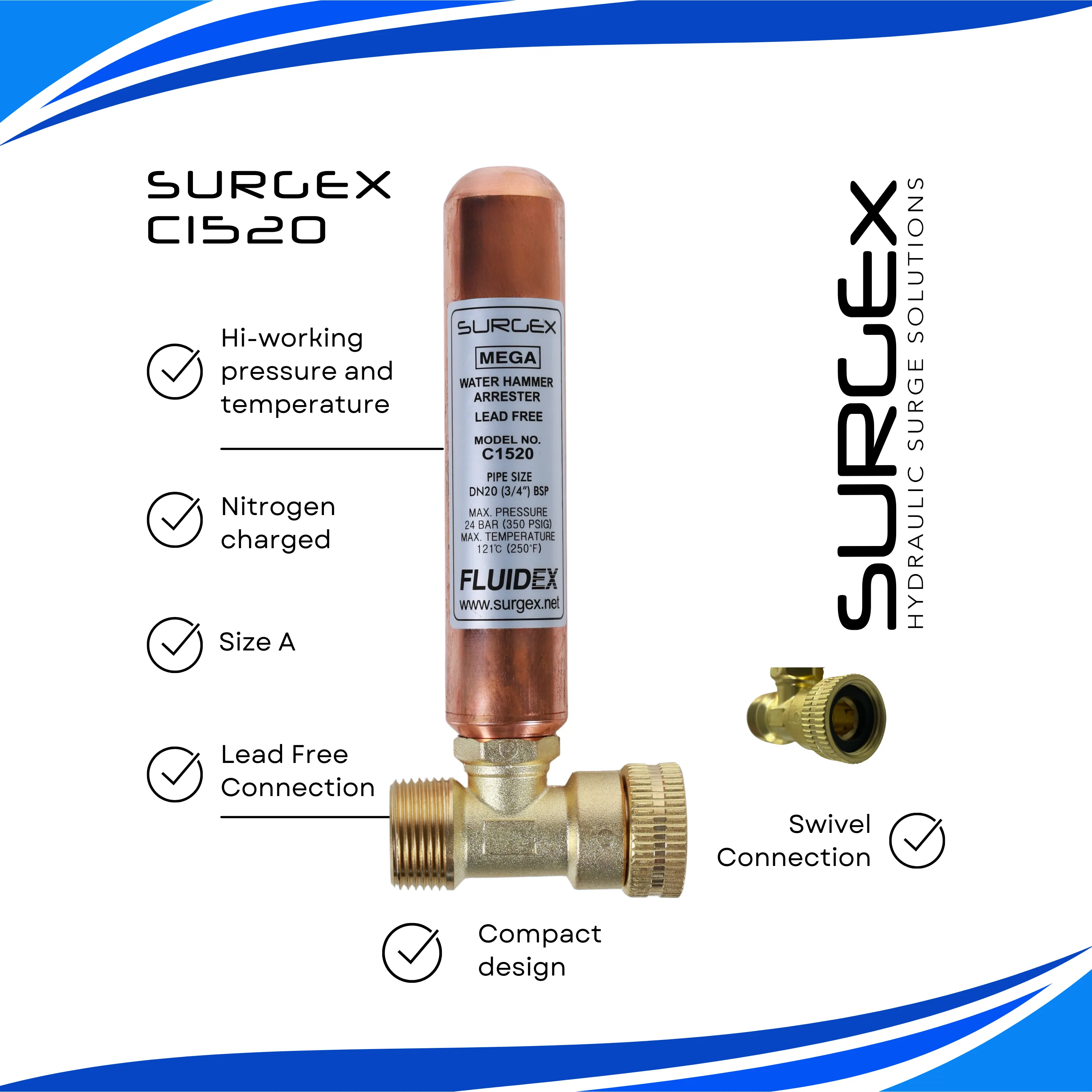 SURGEx C1520 Water Hammer Arrestor size A Dishwasher / Washing machine