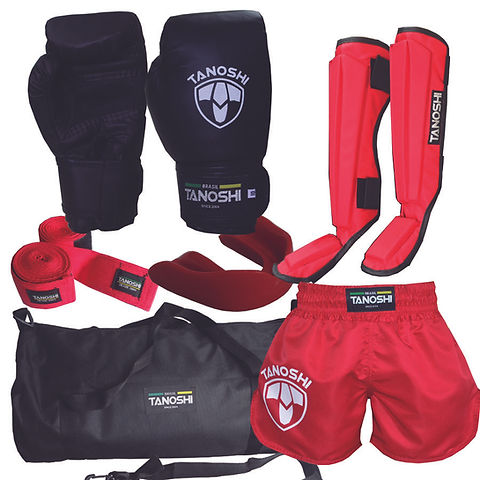 Kit Completo Vermelho Muaythai Luva Canel Short Bolsa | Tanoshi Sports