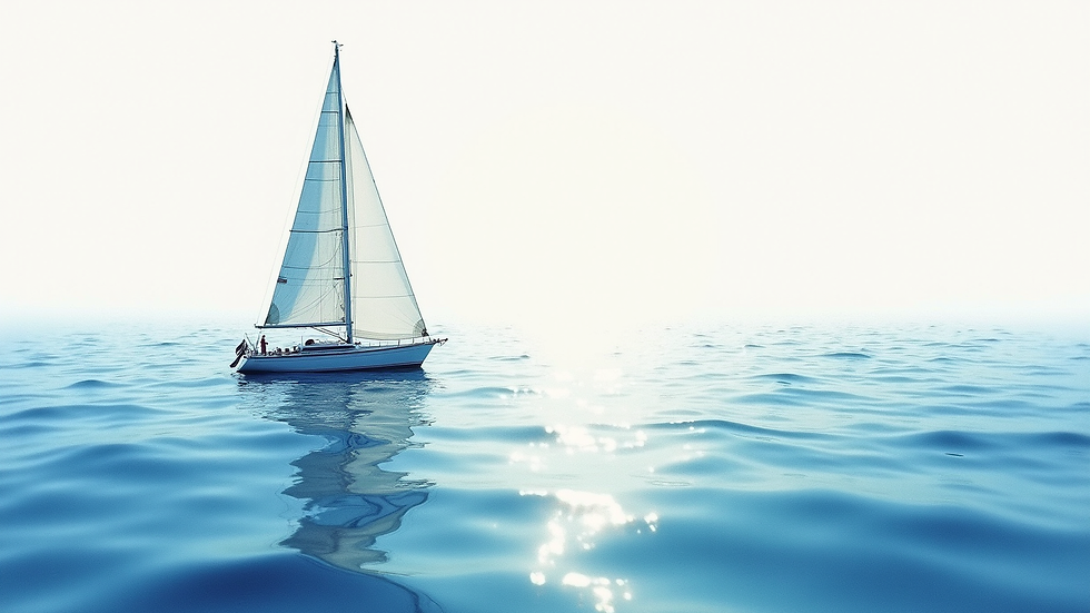 Close-up view of a watercolour painting of a sailboat on the sea
