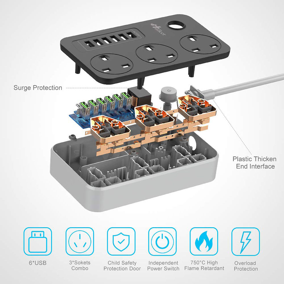 Thumbnail: Cube Extension Lead with 6 USB Slots 13A 3250W Hulker 3 Gang Plug Socket with Sw