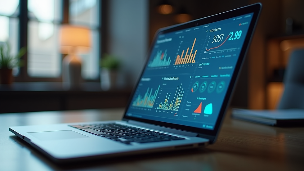 Eye-level view of a laptop displaying analytics data