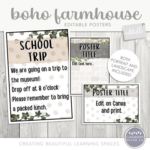 Boho Farmhouse | Editable Posters | Classroom Decor Co