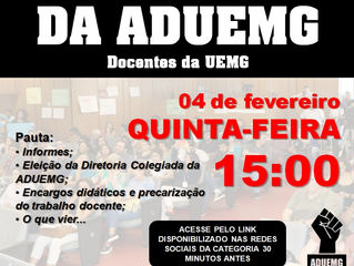 ADUEMG convoca Assembleia Geral de Docentes da UEMG - 04/02