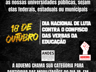 Entidades vão às ruas pela educação pública no dia 18 de outubro: ADUEMG chama categoria a aderir