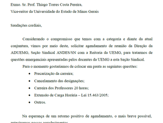 ADUEMG solicitou reunião com a Reitoria da UEMG em dezembro, mas ainda não houve resposta