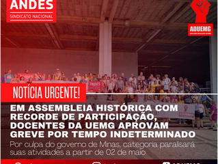 Em assembleia histórica e com recorde de participação, docentes da UEMG aprovam greve por tempo indeterminado